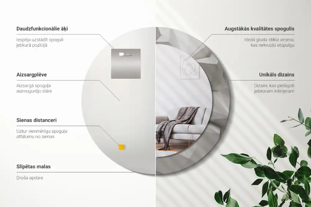 Rund spegel med tryckt ram Abstrakt vit kristall