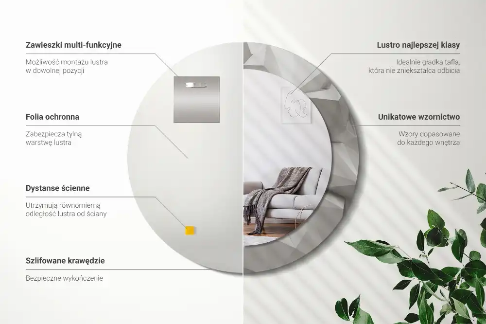 Rund spegel med tryckt ram Abstrakt vit kristall