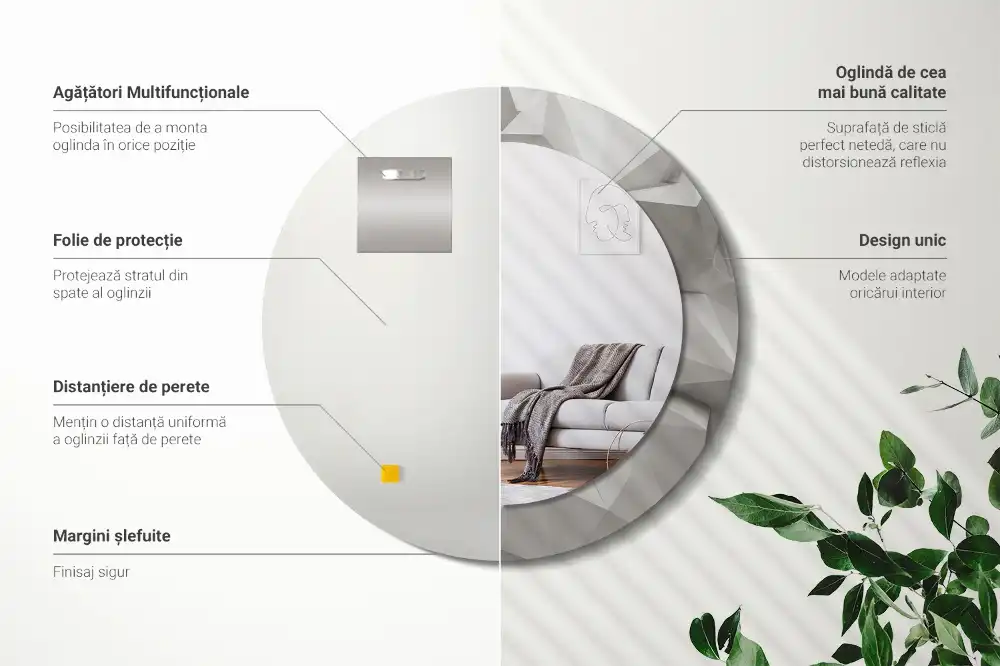 Rund spegel med tryckt ram Abstrakt vit kristall