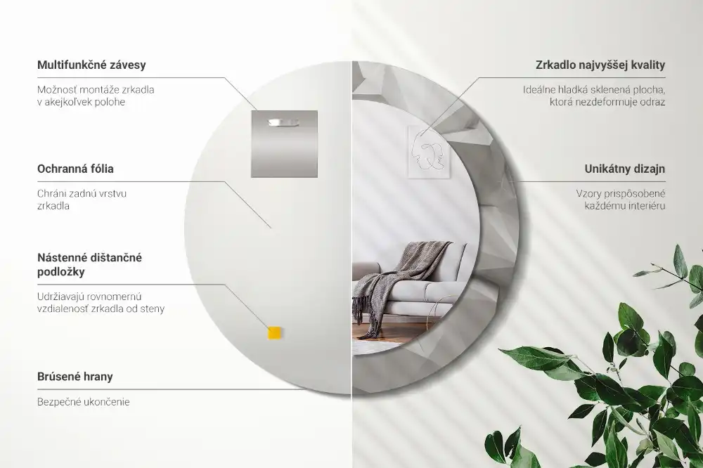 Rund spegel med tryckt ram Abstrakt vit kristall