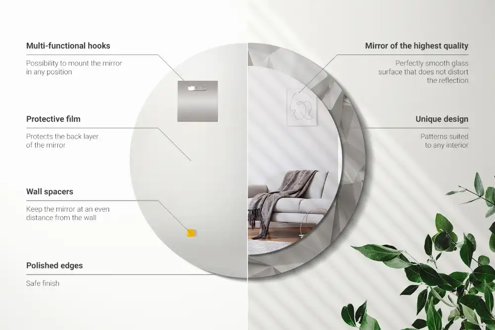 Rund spegel med tryckt ram Abstrakt vit kristall