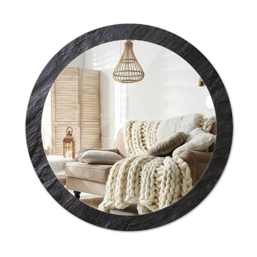 Rund spegel med tryckt Svart sten