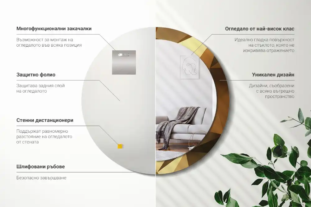 Rund spegel med tryckt Geometriskt mönster