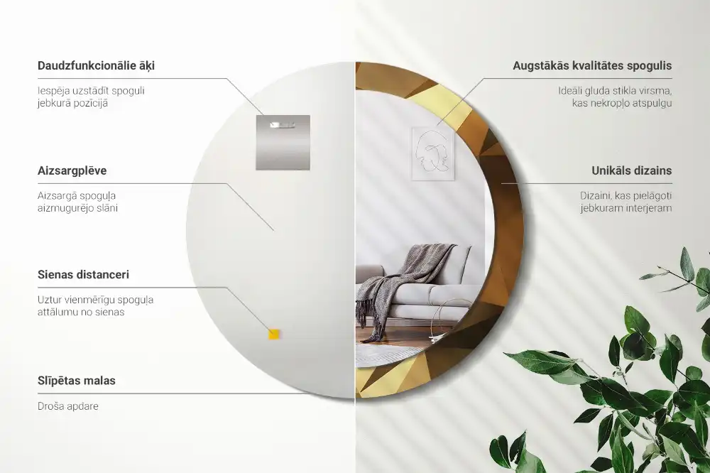 Rund spegel med tryckt Geometriskt mönster