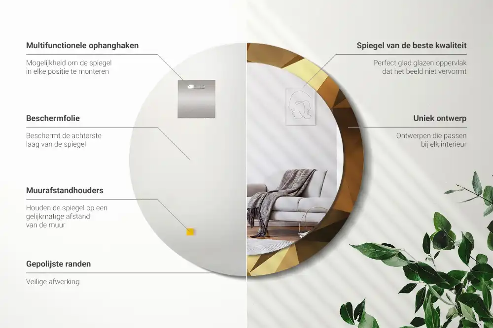 Rund spegel med tryckt Geometriskt mönster