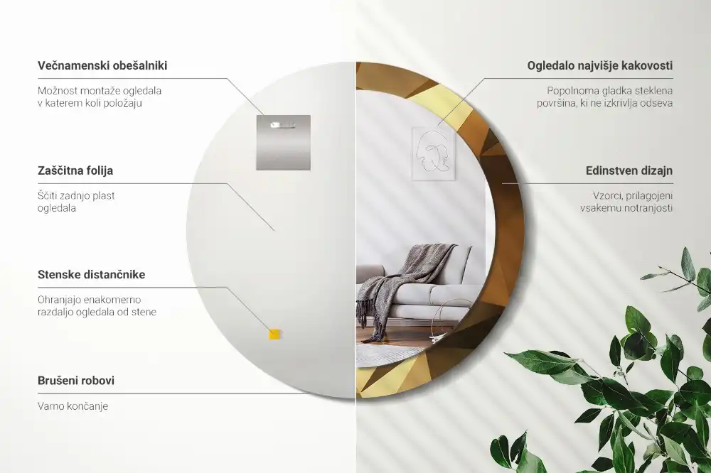 Rund spegel med tryckt Geometriskt mönster