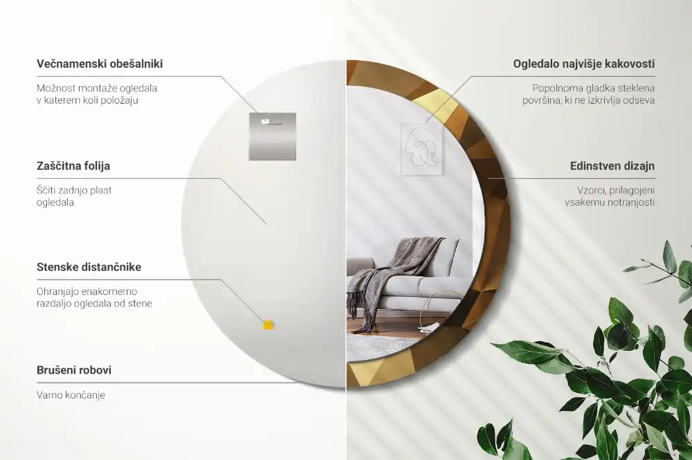 Rund spegel med tryckt Geometriskt mönster