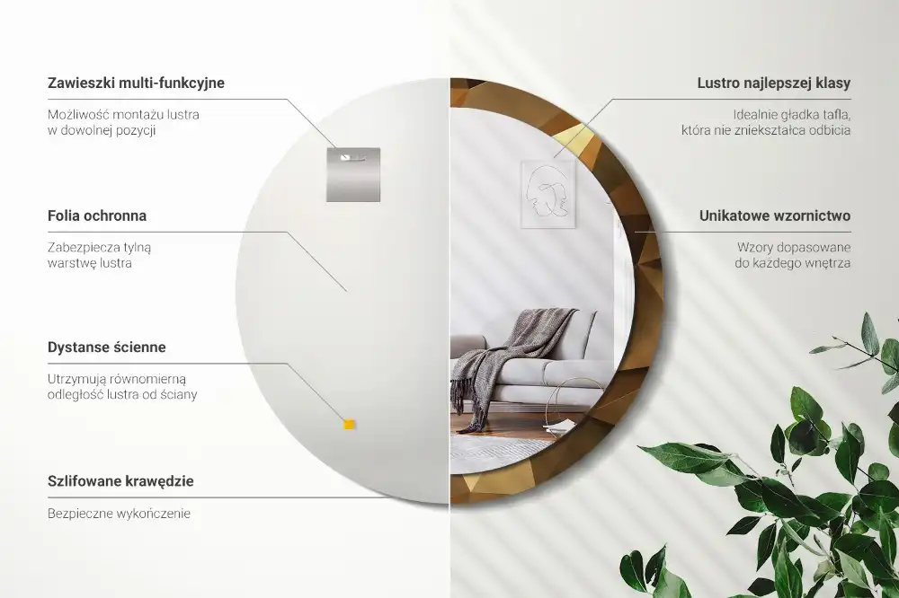 Rund spegel med tryckt Geometriskt mönster