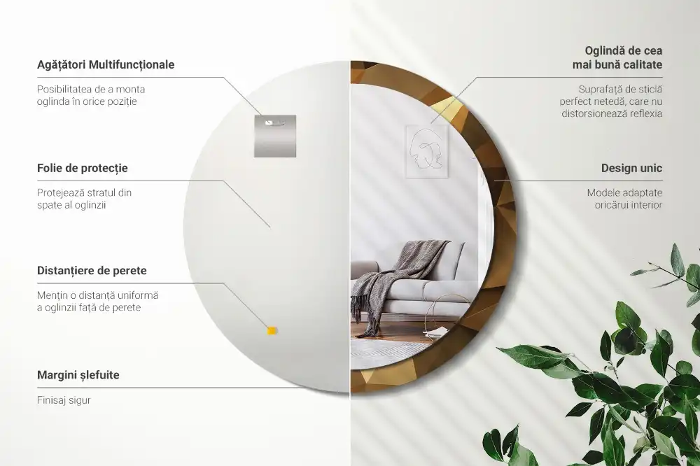 Rund spegel med tryckt Geometriskt mönster