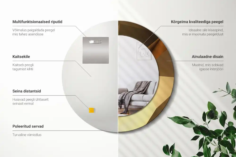 Rund spegel med tryckt Geometriskt mönster