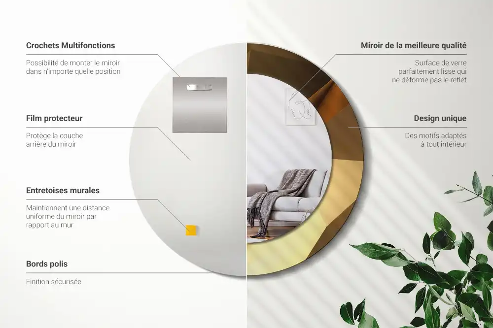 Rund spegel med tryckt Geometriskt mönster