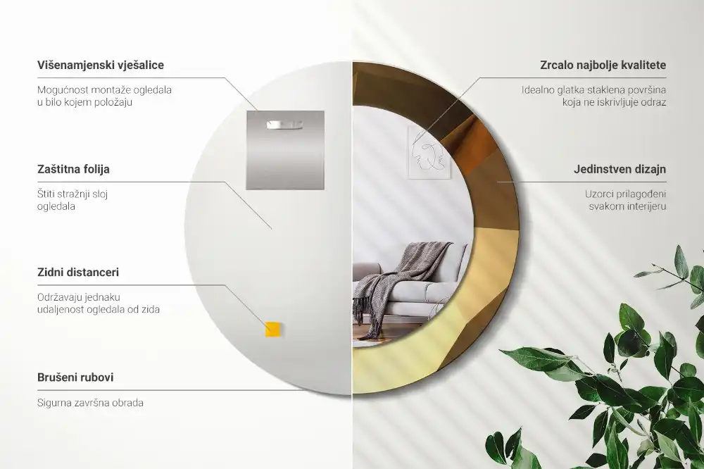 Rund spegel med tryckt Geometriskt mönster