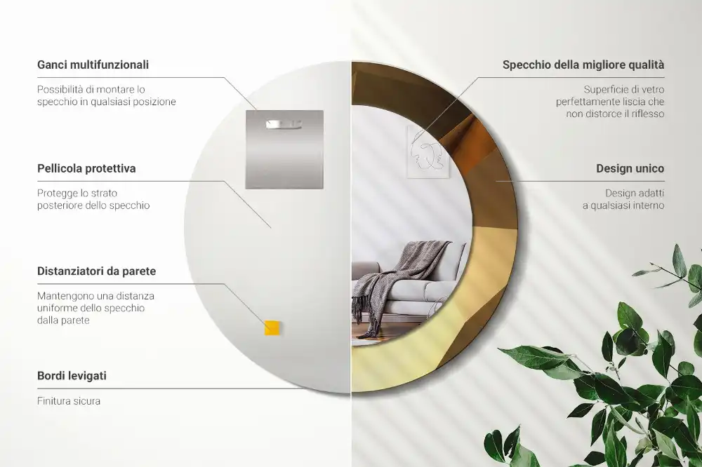 Rund spegel med tryckt Geometriskt mönster