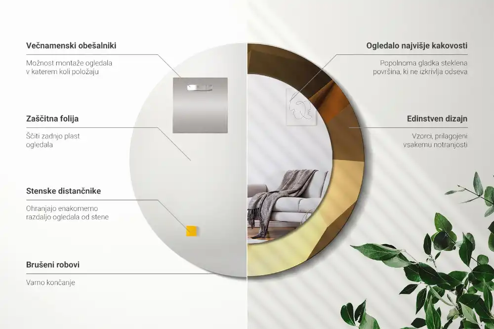 Rund spegel med tryckt Geometriskt mönster