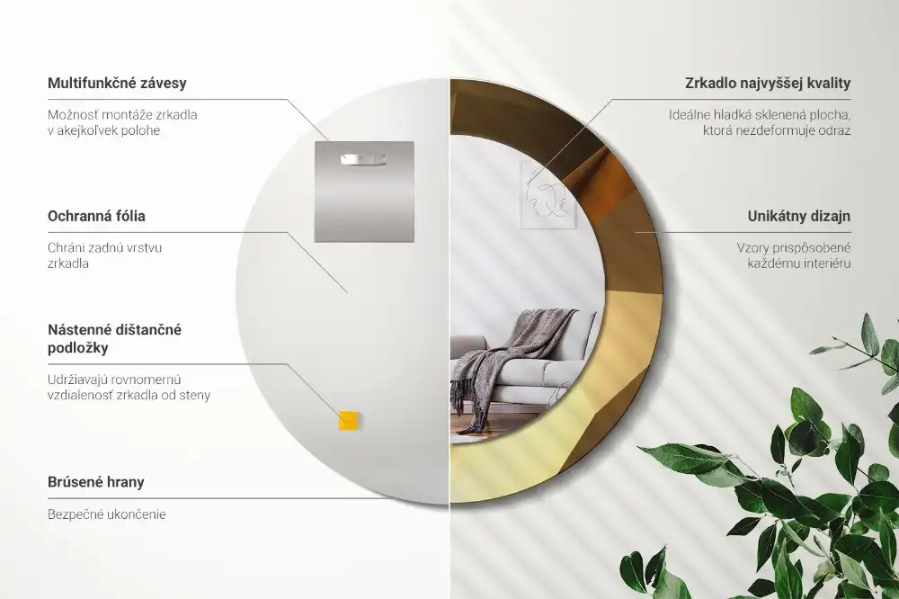 Rund spegel med tryckt Geometriskt mönster