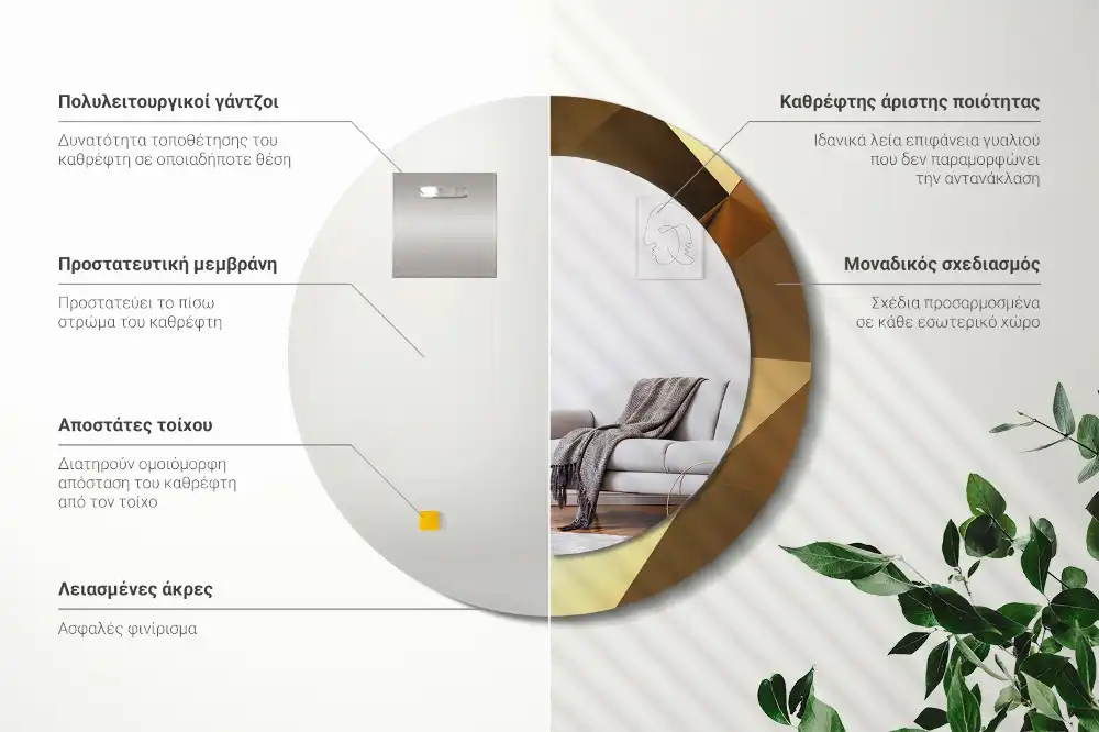 Rund spegel med tryckt Geometriskt mönster