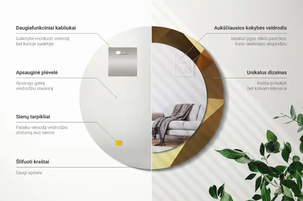 Rund spegel med tryckt Geometriskt mönster