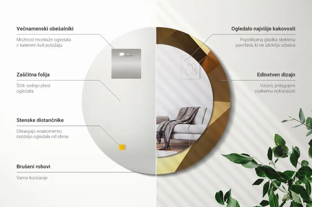 Rund spegel med tryckt Geometriskt mönster