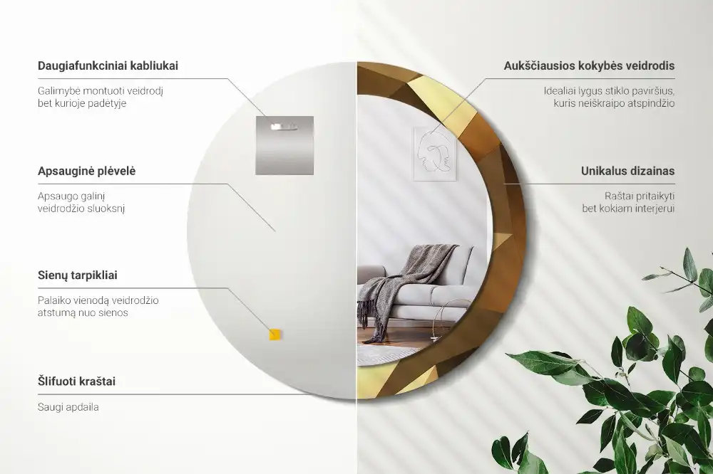 Rund spegel med tryckt Geometriskt mönster