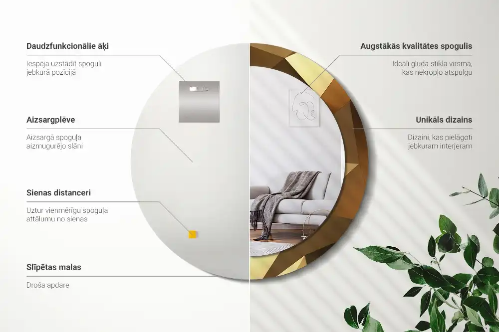 Rund spegel med tryckt Geometriskt mönster
