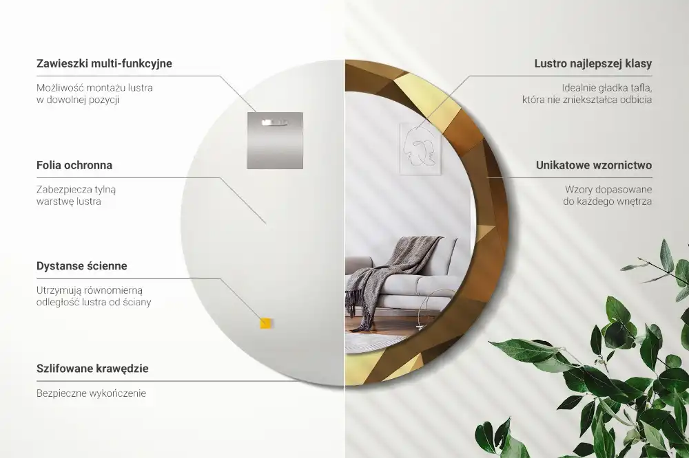 Rund spegel med tryckt Geometriskt mönster