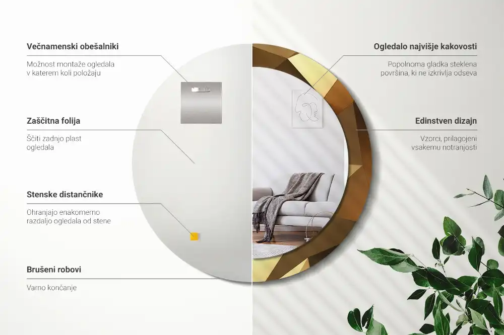 Rund spegel med tryckt Geometriskt mönster