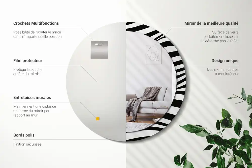 Rund spegel med tryckt Abstrakt våg