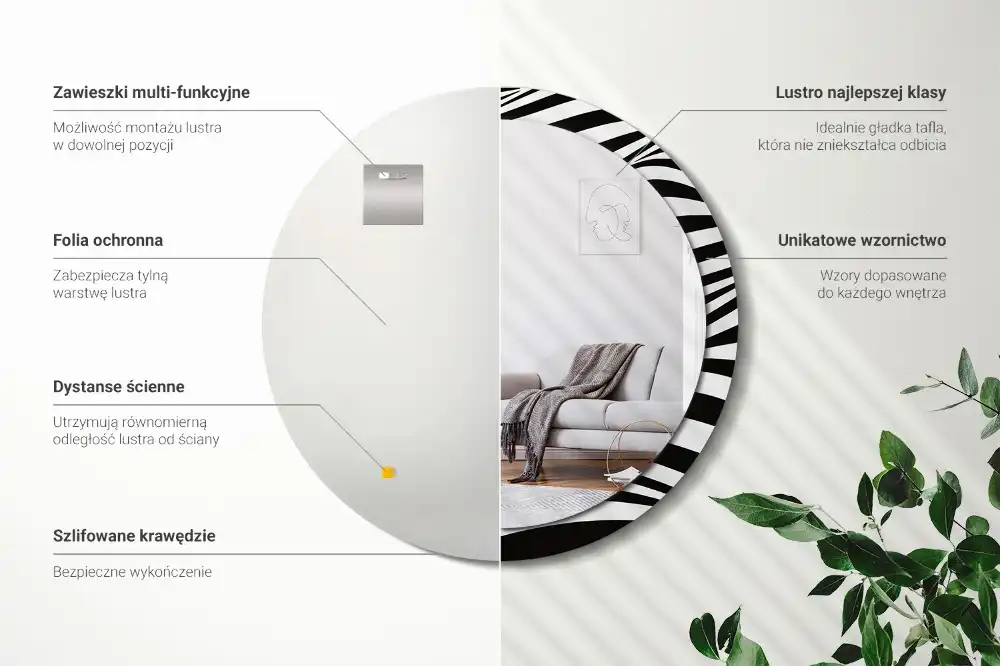 Rund spegel med tryckt Abstrakt våg