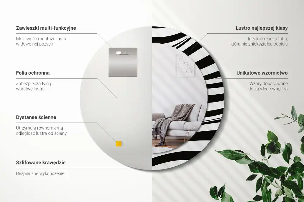 Rund spegel med tryckt Abstrakt våg