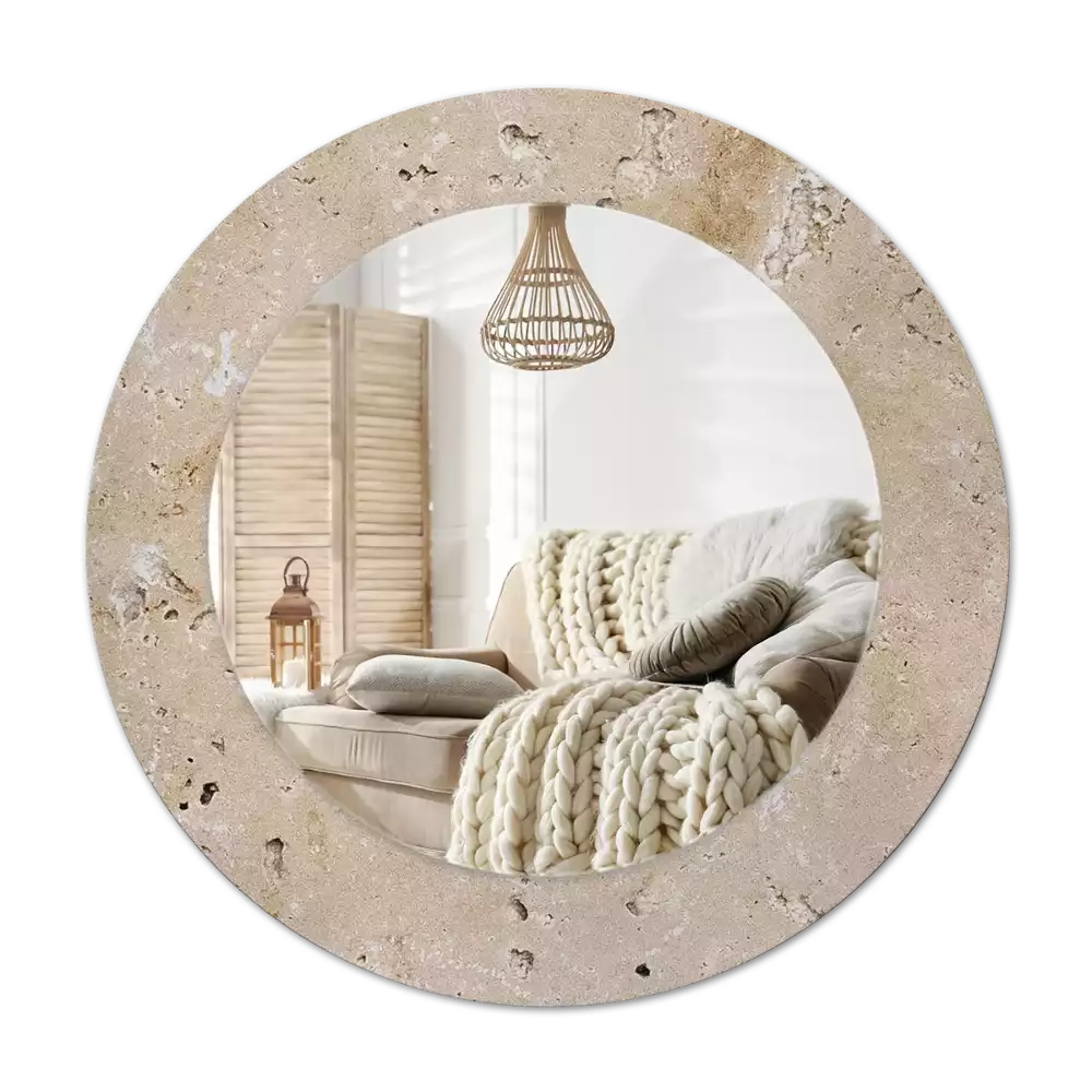 Rond spegel med tryckt ram Imitation sten