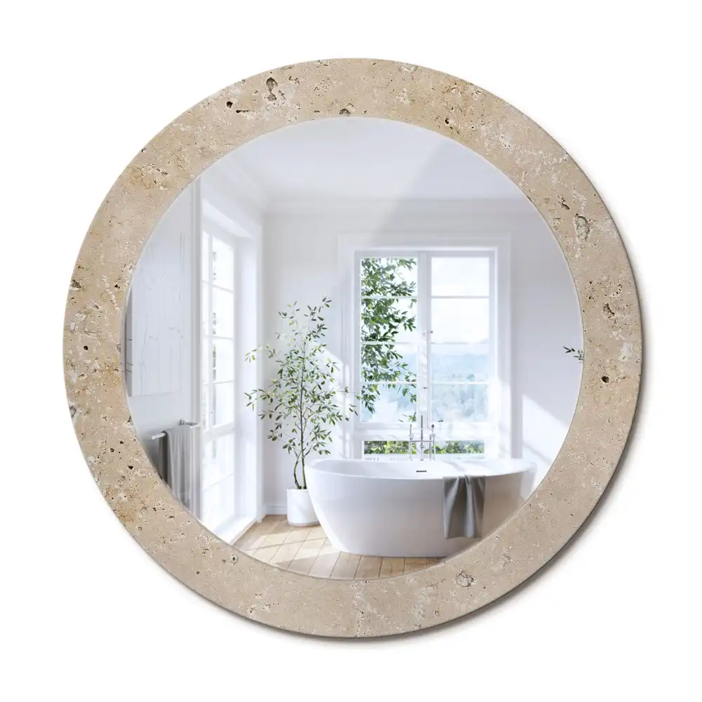 Rund spegel med tryckt ram Imitation sten