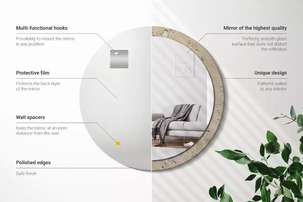 Rund spegel med tryckt ram Imitation sten