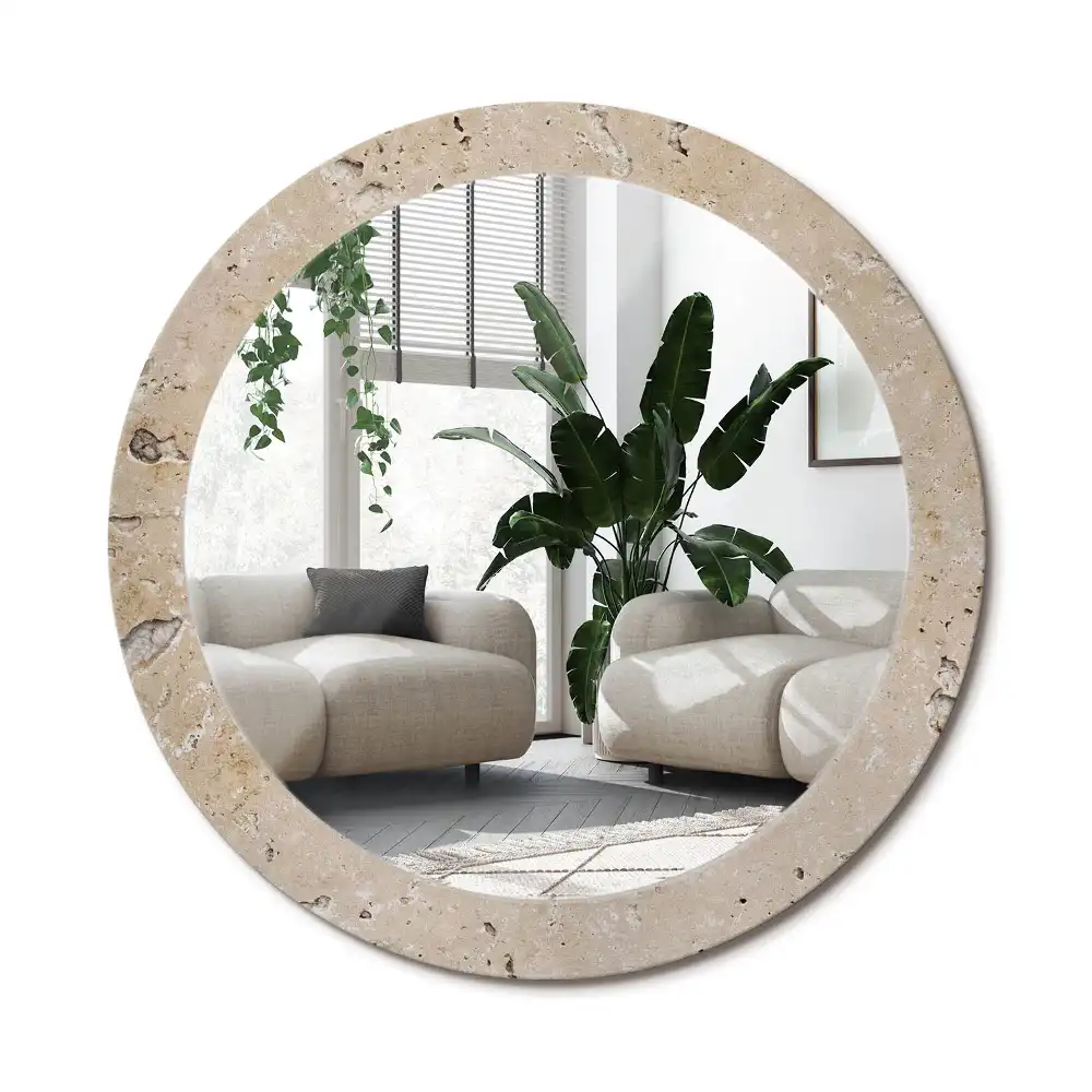 Rund spegel med tryckt ram Imitation sten