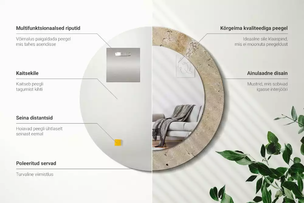 Rund spegel med tryckt ram Imitation sten