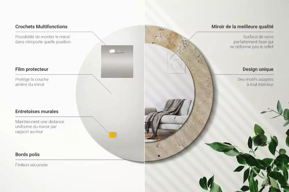 Rund spegel med tryckt ram Imitation sten