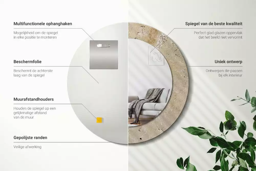 Rund spegel med tryckt ram Imitation sten