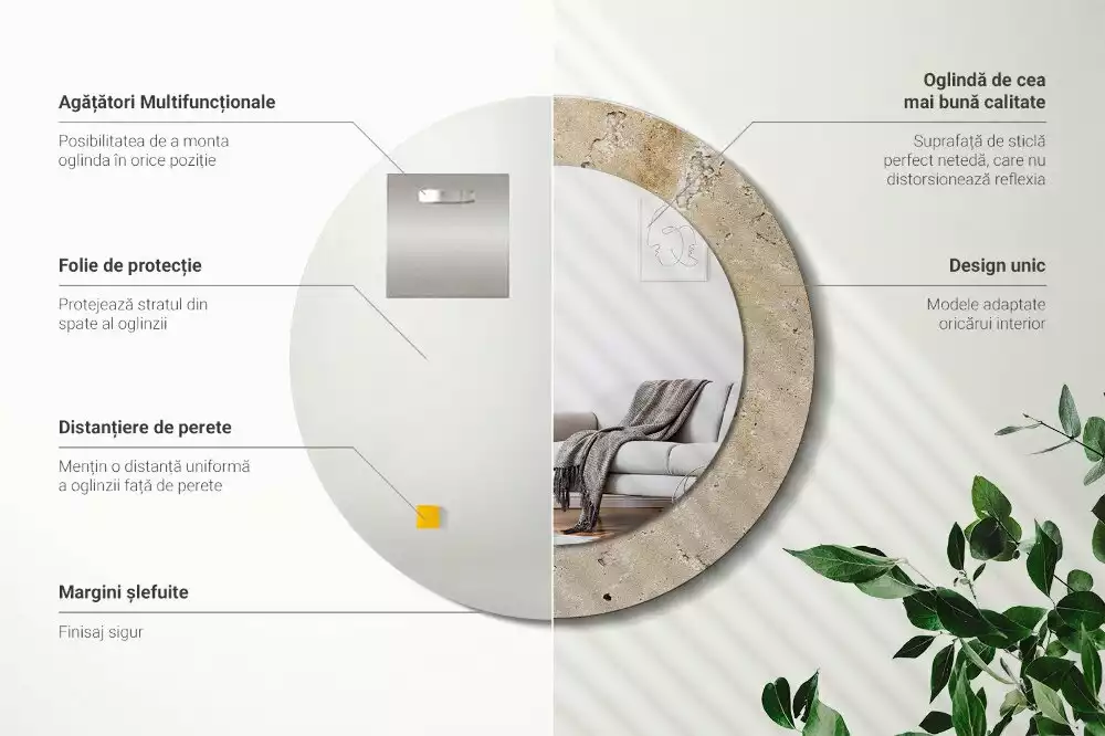 Rund spegel med tryckt ram Imitation sten