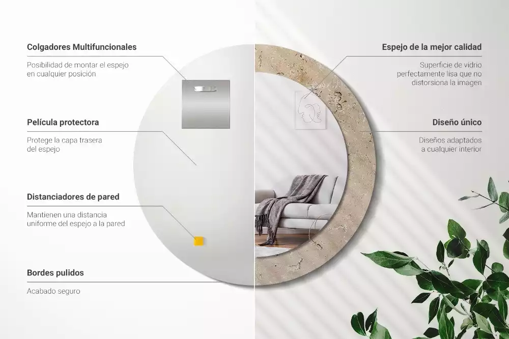 Rund spegel med tryckt ram Imitation sten