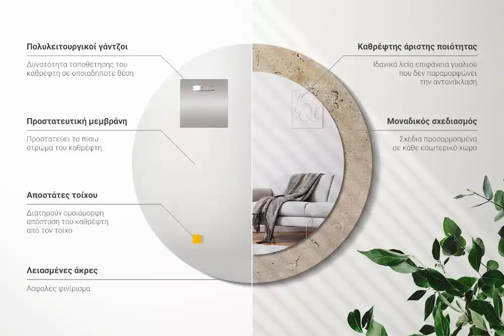 Rund spegel med tryckt ram Imitation sten