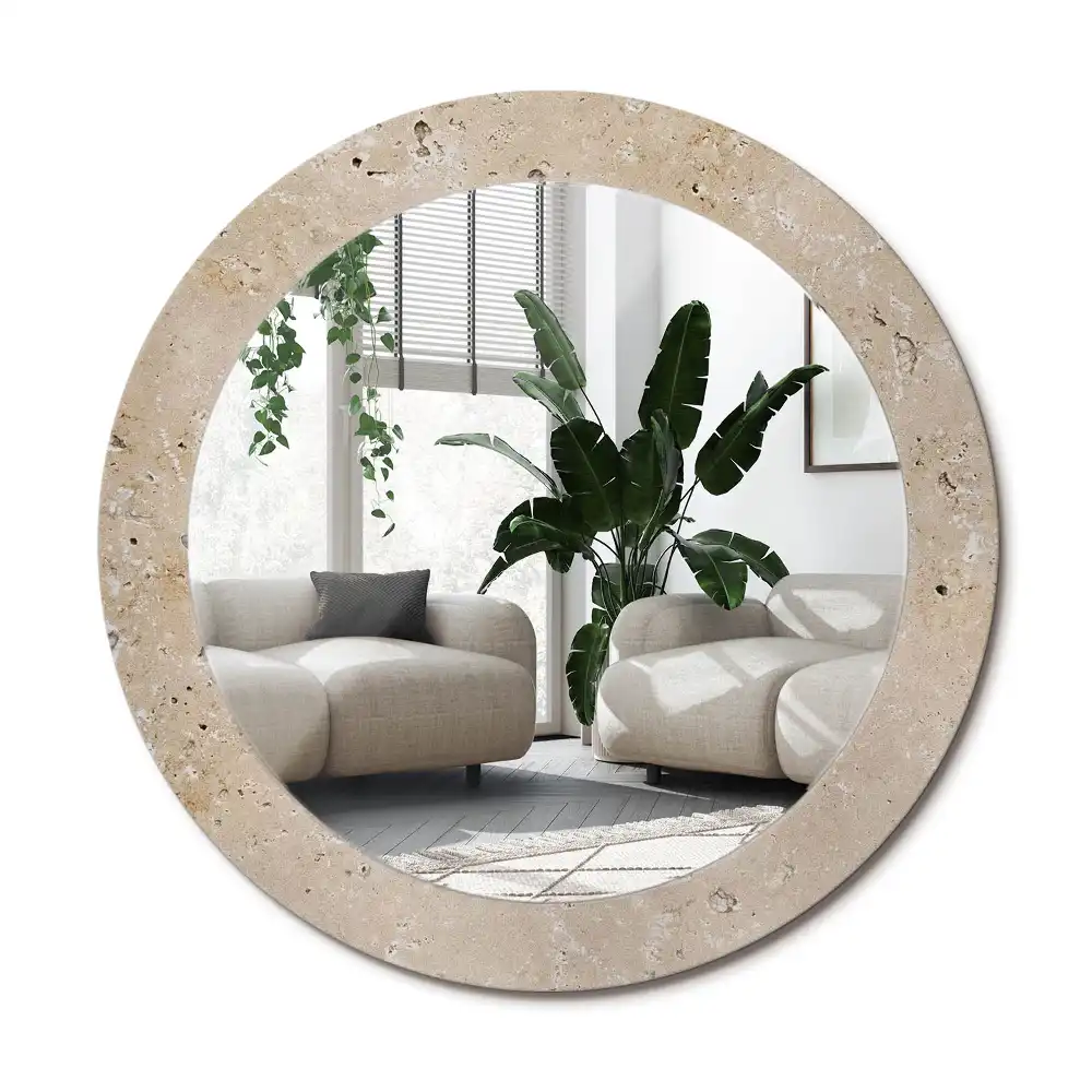 Rund spegel med tryckt ram Imitation sten