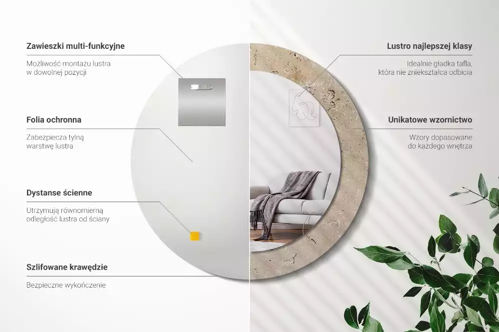 Rund spegel med tryckt ram Imitation sten