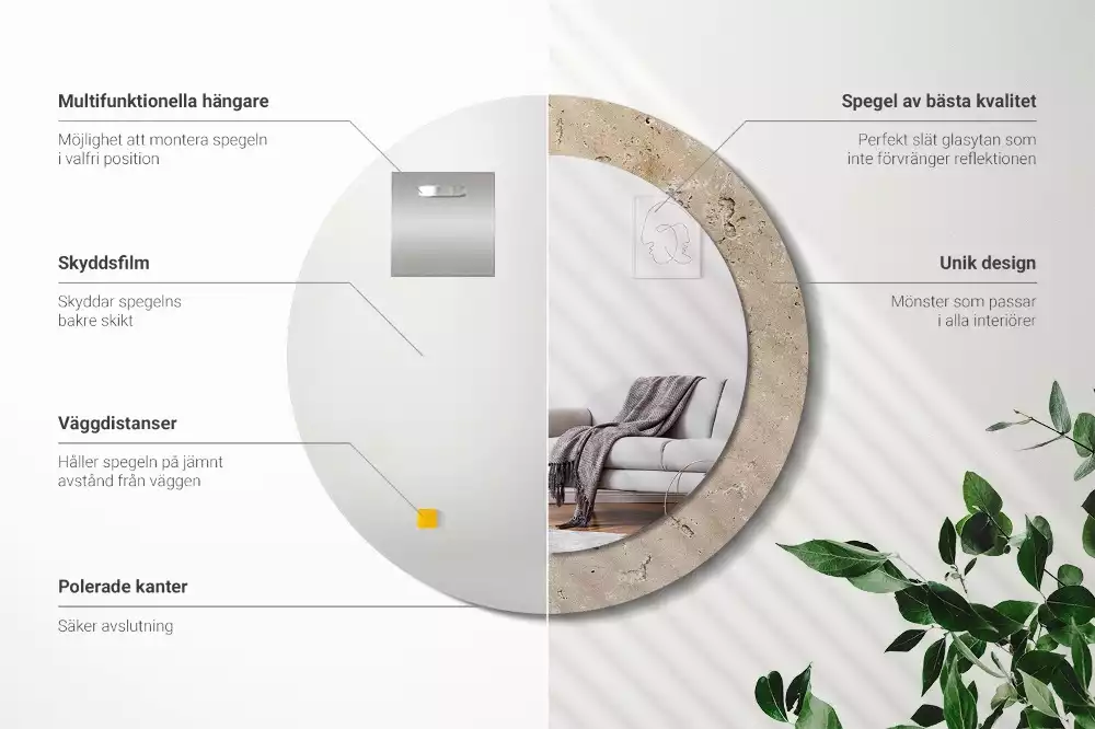 Rund spegel med tryckt ram Imitation sten