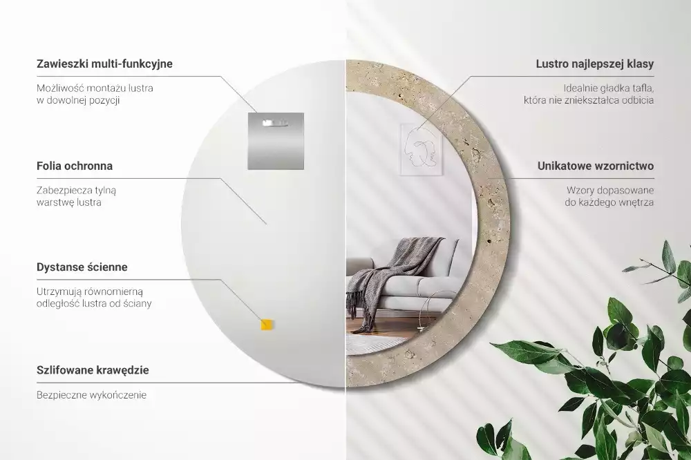 Rund spegel med tryckt ram Imitation sten