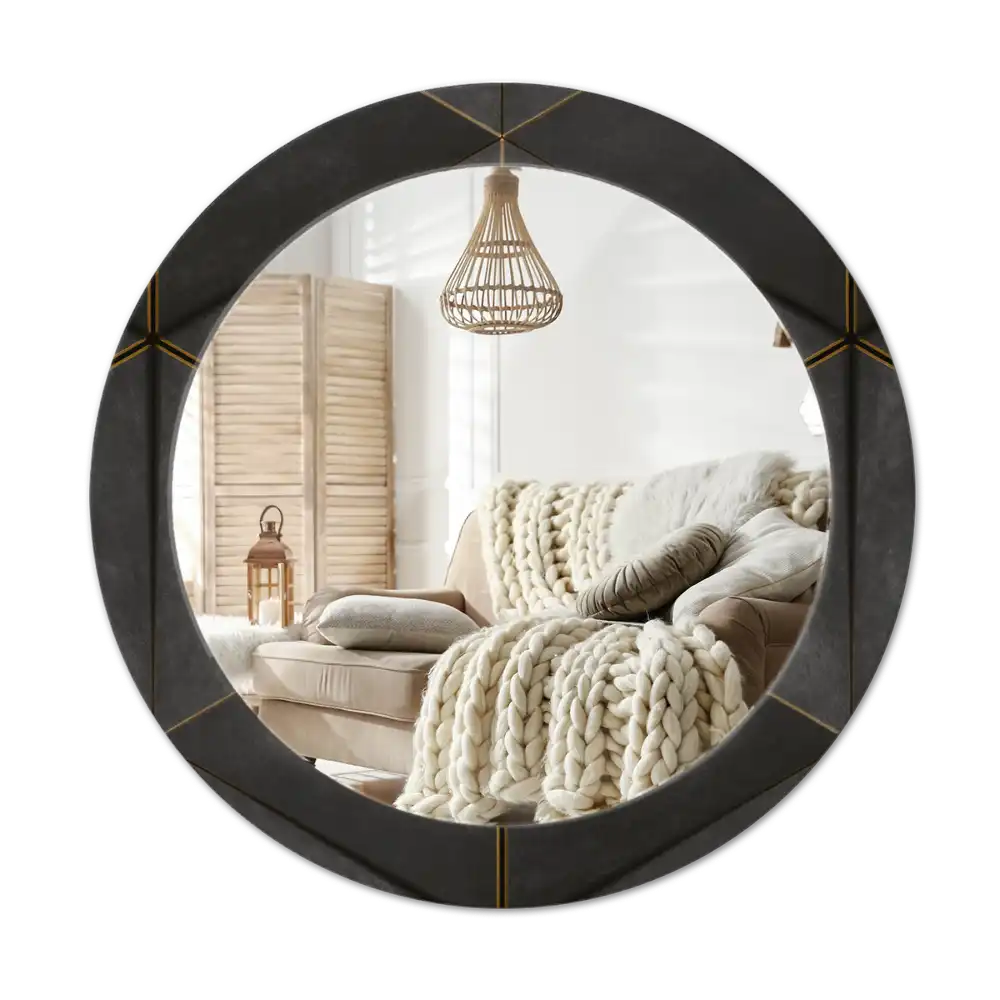 Rund spegel med tryckt Grå trianglar