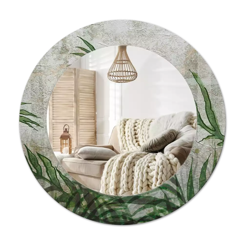 Rund spegel med tryckt ram Ormbunksblad