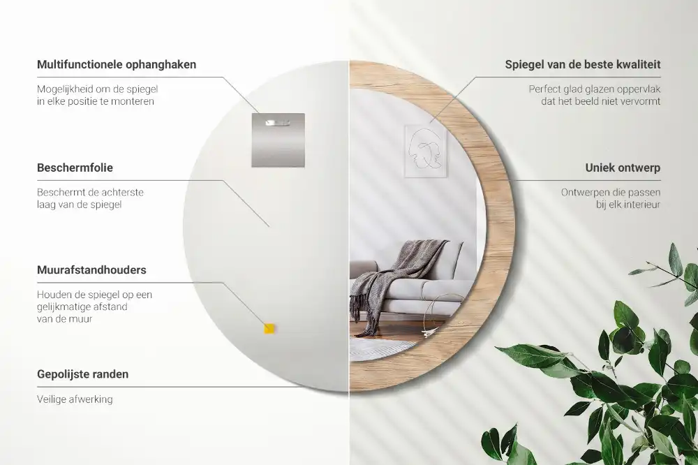 Rund spegel med tryckt Trä