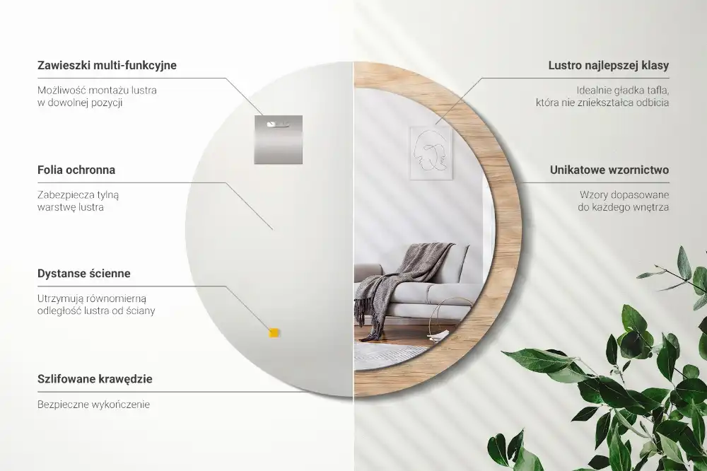 Rund spegel med tryckt Trä