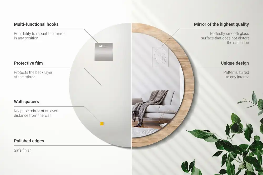 Rund spegel med tryckt Trä