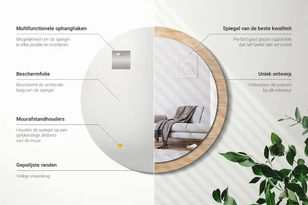 Rund spegel med tryckt Trä