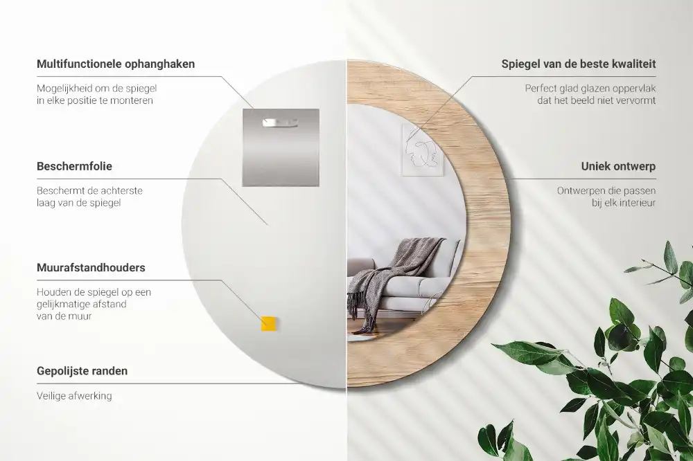 Rund spegel med tryckt Trä